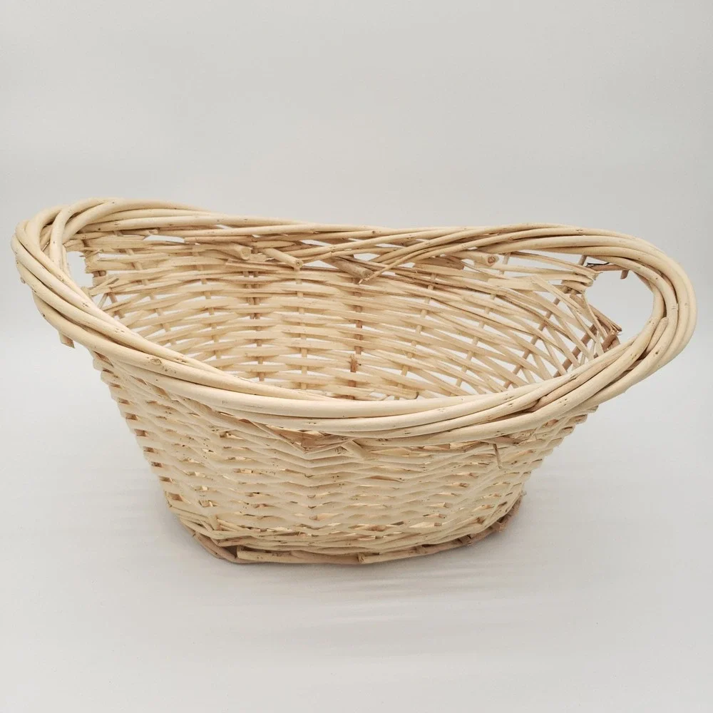 Natural Woven Wicker Basket Rustic Boho Farmhouse Storage Oval Handled Decor